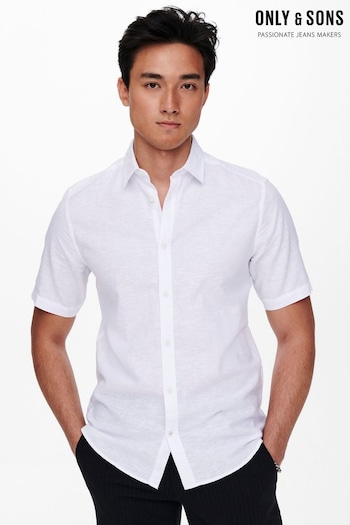 Only & Sons White Short Sleeve Button Up Shirt Contains Linen (K56412) | £32