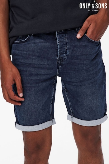 Only & Sons Blue Stretch Denim Face Shorts (K56414) | £26