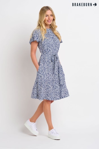 Brakeburn Blue Floral Trail Flutter Sleeve Dress (K56450) | £60