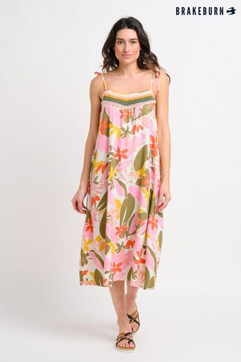 Brakeburn Pink Tropical Palm Strappy Dress (K56477) | £55