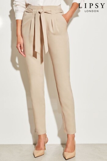 Lipsy Cream Tailored Belted Tapered ben Trouserss (K56634) | £32