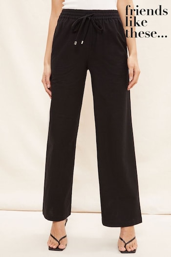 Friends Like These Black High Waisted Linen Look Wide Leg Trousers (K56658) | £25