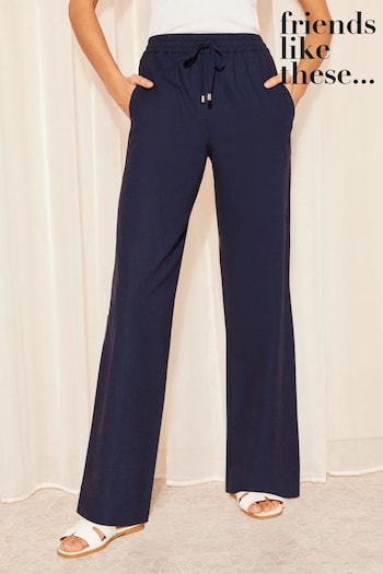 Elevated UGG branding on front Navy Wide Leg Trouser With Linen (K56660) | £25