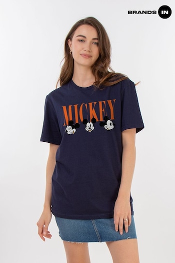 Brands In NAVY Mickey Mouse Faces Women Navy Boyfriend Fit  Disney T-Shirt (K56786) | £23