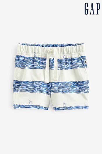 Gap White and Blue Stripe Printed Pull On Shorts - Print (K56864) | £8