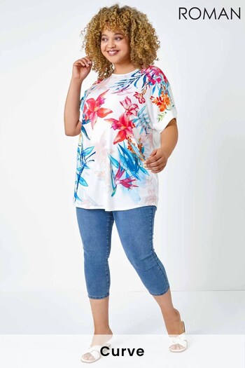 Roman White Curve Curve Tropical Floral Jersey T-Shirt (K56913) | £30