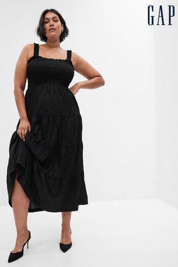 Gap Black Smocked Tiered Midi Dress (K56943) | £65