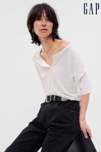 Gap White Linen-Blend Short-Sleeve T-Shirt (K56947) | £30