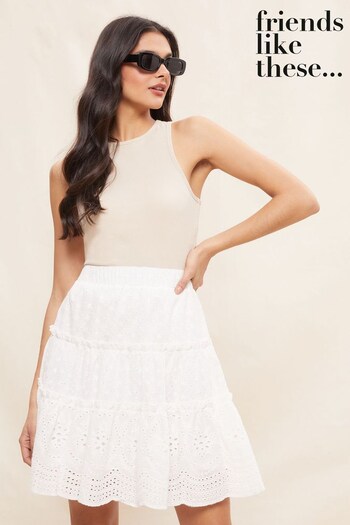 Friends Like These White Broderie Tiered Summer Mini Skirt (K56963) | £28