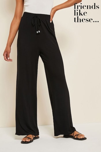 Friends Like These Black Petite Jersey Wide Leg Trousers (K56964) | £24
