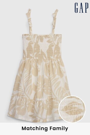 Gap Cream/Beige Hibiscus Linen-Cotton Smock Tiered Dress - Toddler (K57043) | £25
