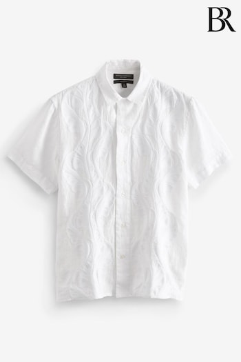Banana Republic White Botanica Embroidered Resort Linen Shirt (K57109) | £105