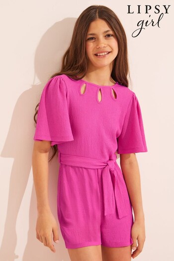Lipsy Pink Angel Sleeve Tie Waist Playsuit (K57220) | £22 - £28