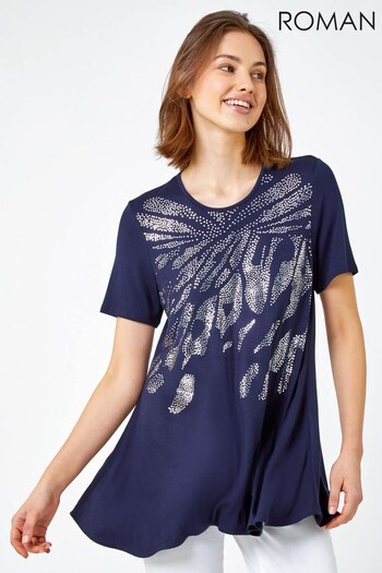 Roman Blue Animal Foil Print Jersey T-Shirt (K57245) | £26