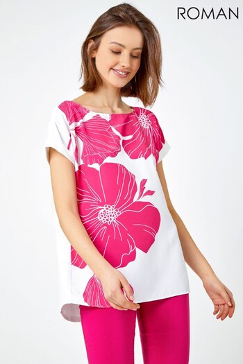 Roman Pink & White Floral Placement Print T-Shirt (K57248) | £26