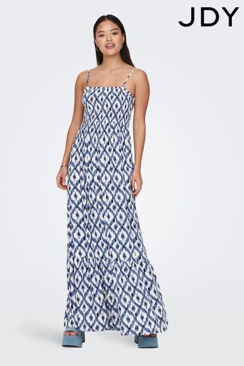 JDY Blue Printed Shirred Bodice Summer Maxi Dress (K57391) | £30