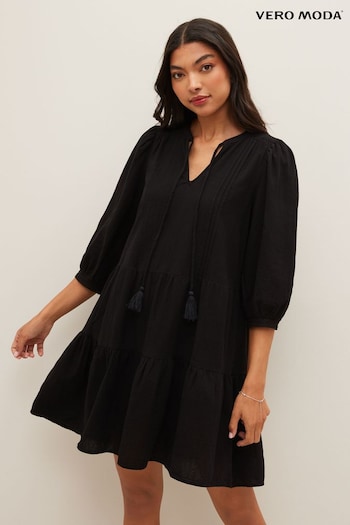 VERO MODA Black Cheesecloth Tiered Summer Smock Dress (K57394) | £25
