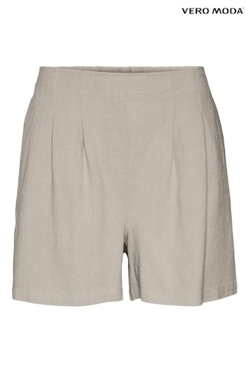 VERO MODA Stone Linen Blend Pleat Front Smart Shorts (K57396) | £20