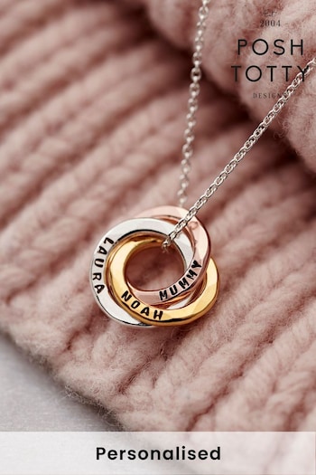 Personalised Mixed Gold Mini Russian Ring Necklace by Posh Totty (K57433) | £120