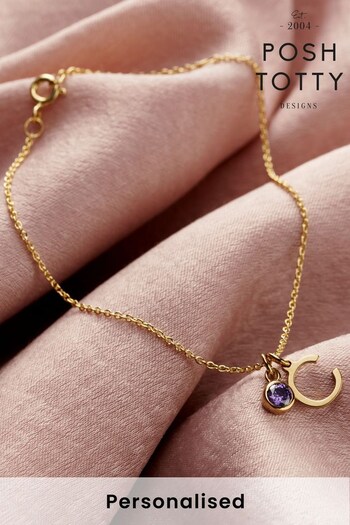 Personalised Initial Letter & Birthstone Charm Bracelet by Posh Totty (K57438) | £65