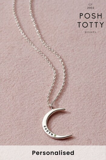 Personalised Birthstone Crescent Moon Necklace by Posh Totty (K57443) | £89