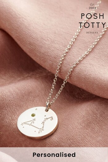 Personalised Birthstone Star Sign Constellation Necklace by Posh Totty (K57446) | £84