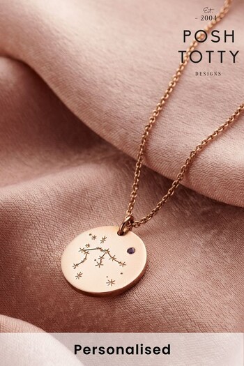 Personalised Birthstone Star Sign Constellation Necklace by Posh Totty (K57448) | £94
