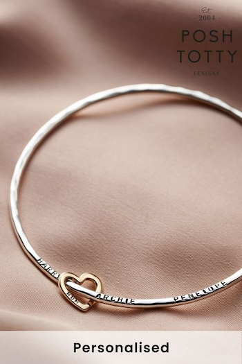 Personalised 9ct Gold Heart Bangle by Posh Totty (K57450) | £180