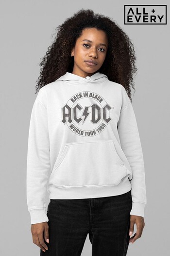 All + Every White ACDC Back In Black World Tour 1980 Band Women's Hooded Sweatshirt (K57485) | £36