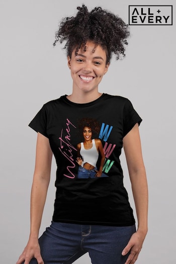 All + Every Black Whitney Houston Posing Pink Signature Music Women's T-Shirt (K57490) | £24