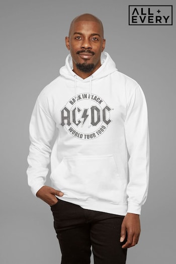 All + Every White ACDC Back In Black World Tour 1980 Band Men's Hooded Sweatshirt (K57497) | £36