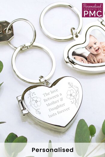 Personalised Floral Heart Photo Frame Keyring by PMC (K57508) | £15