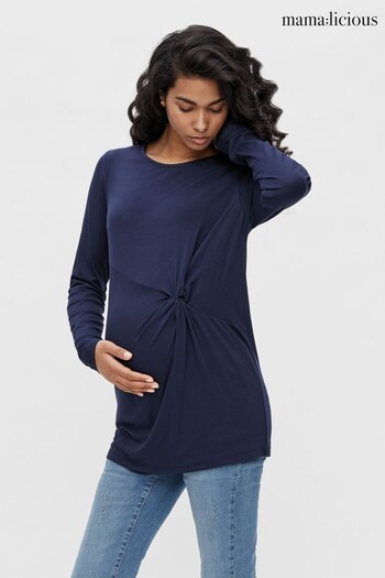 Mamalicious Navy Long Sleeve Twist Front Maternity Top (K57513) | £28