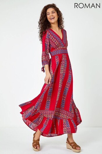 Roman Red Multi Floral Print Frill Hem Maxi Dress (K57586) | £45