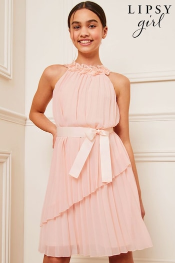 Lipsy Light Pink Pleated Chiffon Occasion Dress (K57714) | £47 - £55
