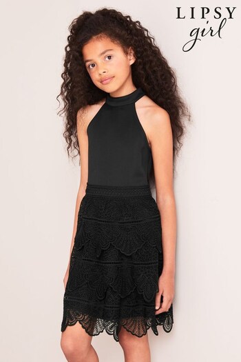 Lipsy Black Tierred Lace Occasion Dress (K57717) | £55 - £63