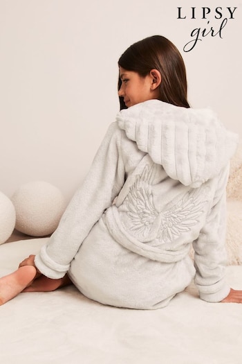 Lipsy Grey Fleece Embroidered Dressing Gown (K57726) | £26 - £34