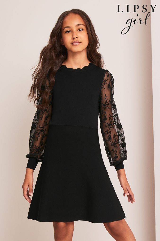 Lipsy Black Organza Sleeve Knitted Dress (K57736) | £38 - £46