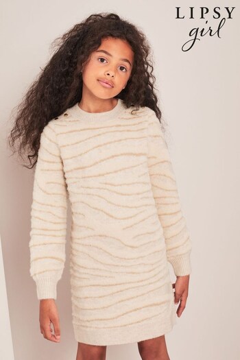 Lipsy Cream Tonal Zebra Knit Dress High (K57738) | £38 - £46