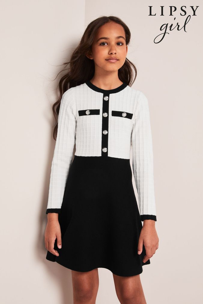 Lipsy Black/White Knitted Dress (K57740) | £38 - £46