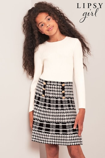 Lipsy White Check 2in1 Long Sleeve Knitted Dress High (K57743) | £38 - £46