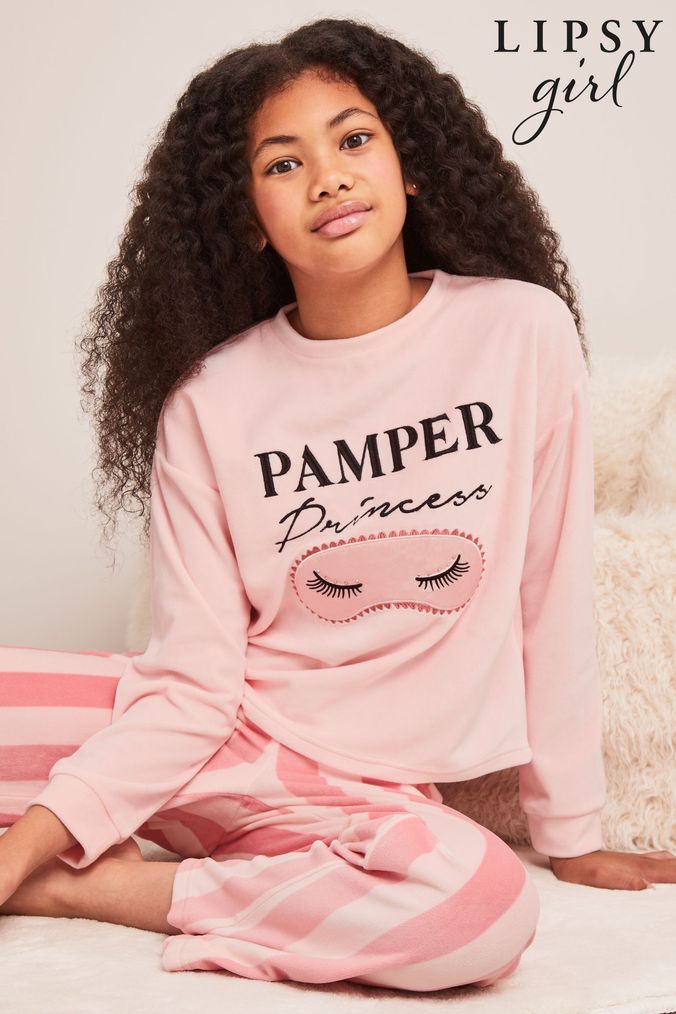 Girls velvet pyjamas clearance