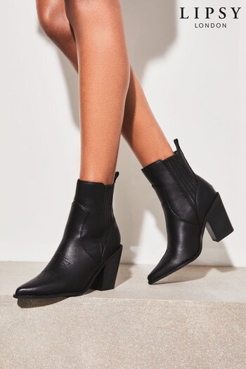 Lipsy Black Western Faux Leather Mid Heeled Ankle Boot (K57756) | £59