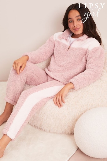 Lipsy Pink Cosy Twosie Fleece Pyjamas (K57763) | £26 - £34