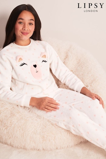 Lipsy White Cosy Fleece Novelty Pyjamas (K57765) | £28 - £36
