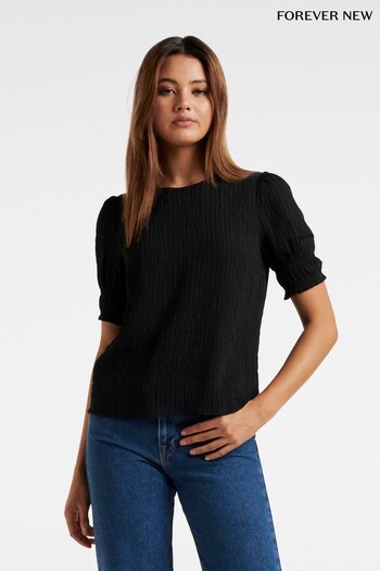 Forever New Black Monti Textured Puff Sleeve Blouse (K57876) | £40