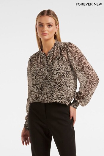 Forever New Brown Leopard Finley Printed Long Sleeve Tunic (K57885) | £55