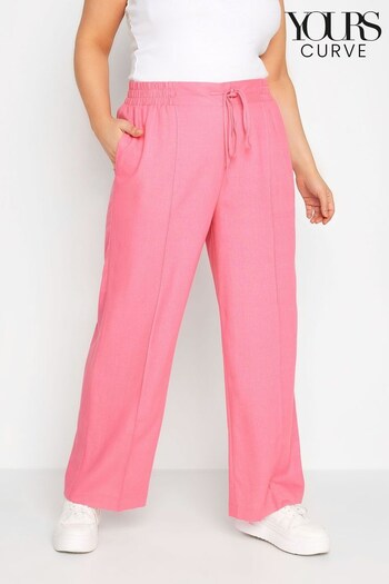 Yours Curve Pink Linen Blend Pull On Wide Leg Trouser (K57904) | £29