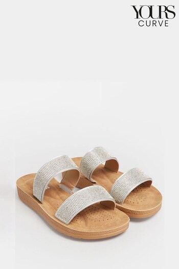 Yours Curve Silver Extra-Wide Fit Bling Mule Comfort Sandal (K57948) | £27