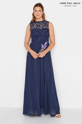 Long Tall Sally Blue Lace Chiffon Maxi Dress (K57998) | £70